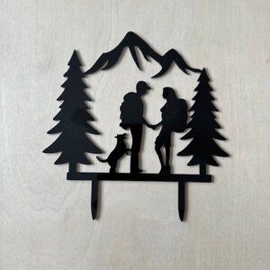 Wedding Cake Topper - Male and Female Hiker with Dog Outdoors